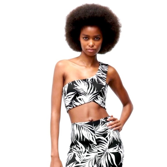 Zara Tropical One Shoulder Strap Crop Top NWT Size M - Picture 3 of 3